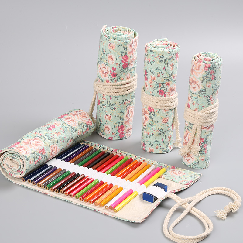 Pen Pouch Roll - 12/24/36/48/72 Delik Çiçek Tuval Roll Up