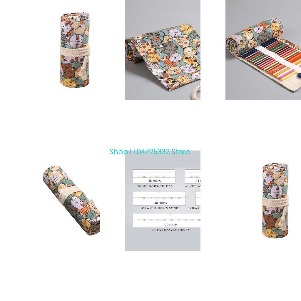 Pen Pouch Roll - P5EA Karikatür Kedi için 12/24/36/48/72 Delik