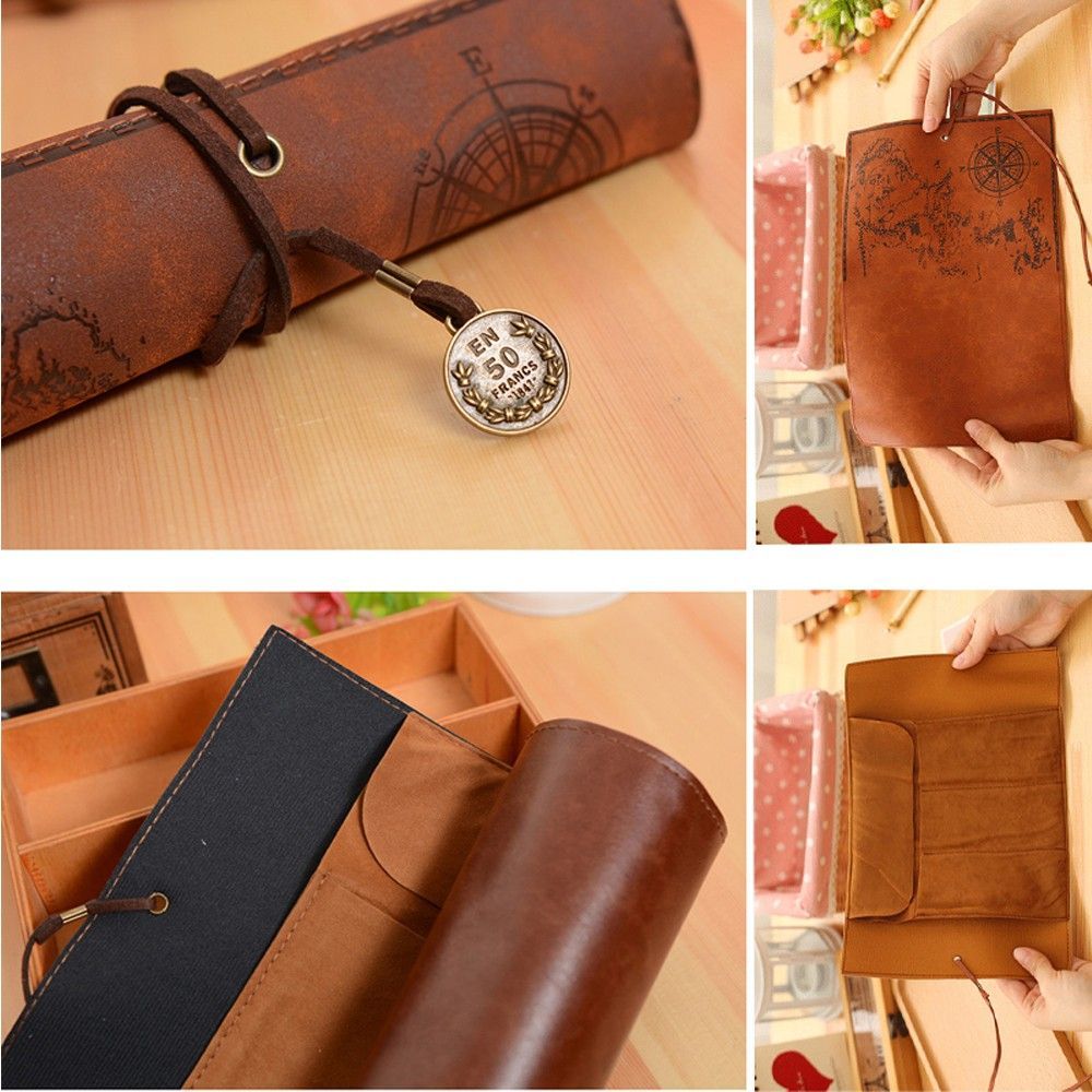 Pen Pouch Roll - Benzersiz Retro Lüks Hazine Haritası Rulo